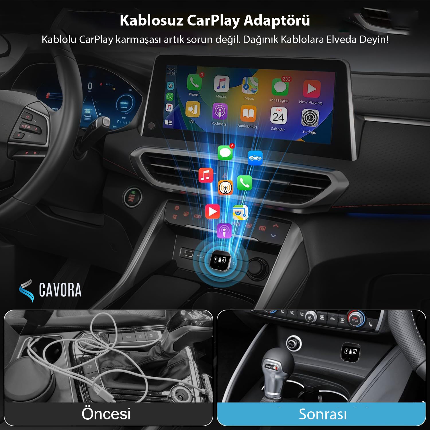 3in1 Ekran Yansıtmalı Kablosuz CarPlay Adaptörü