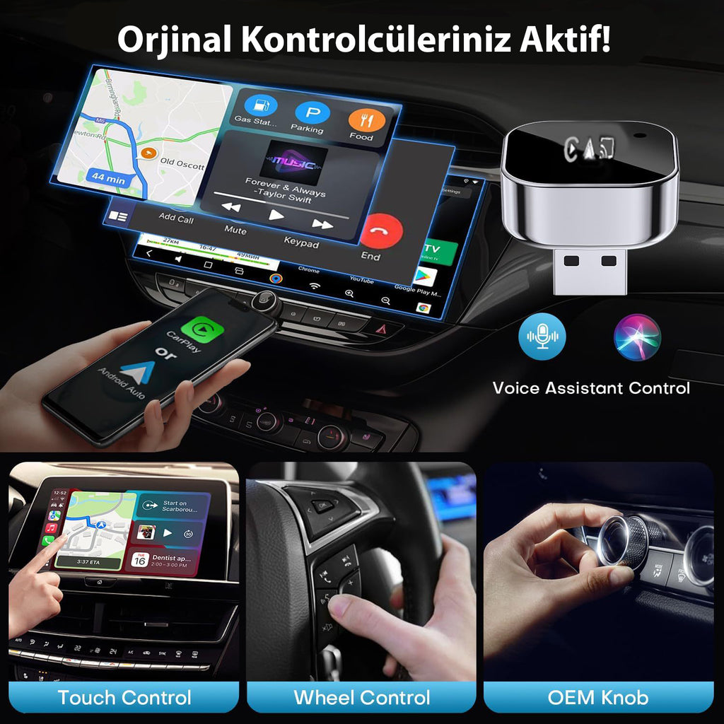 3in1 Ekran Yansıtmalı Kablosuz CarPlay Adaptörü